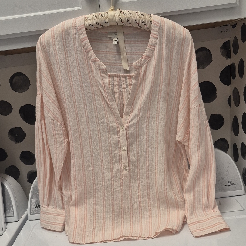 Joie Light Peach Color Striped Blouse Linen